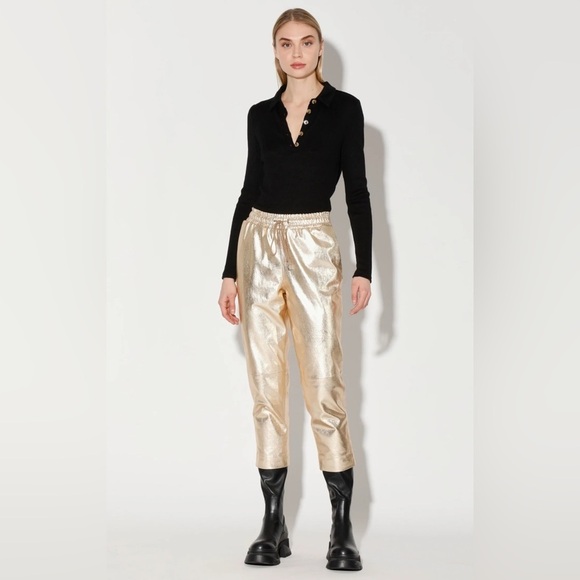 Walter Baker | Minh Lamb Leather Gold Cropped Jogger Size XL NEW - Picture 1 of 9